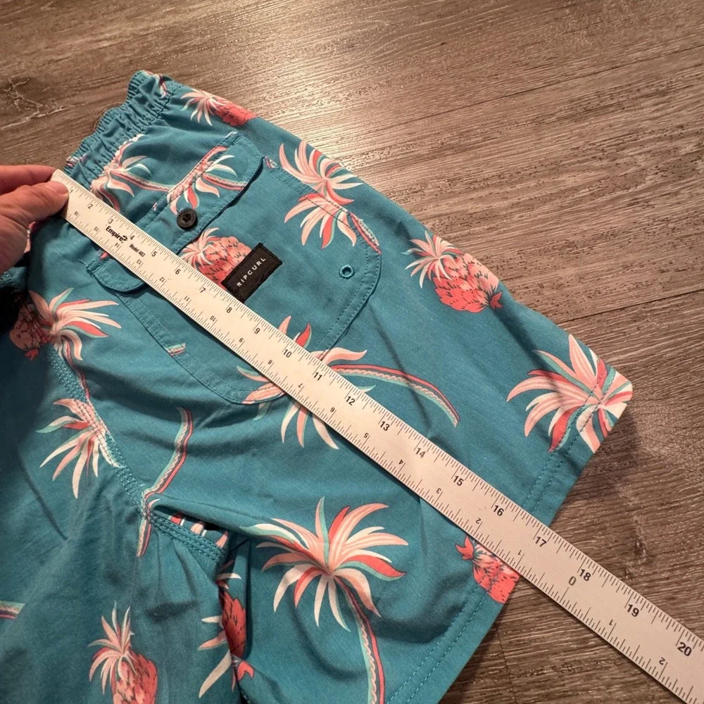 Rip Curl Shorts Mens S Teal Polyester Tropical Pineapple Summer Beach Surfing